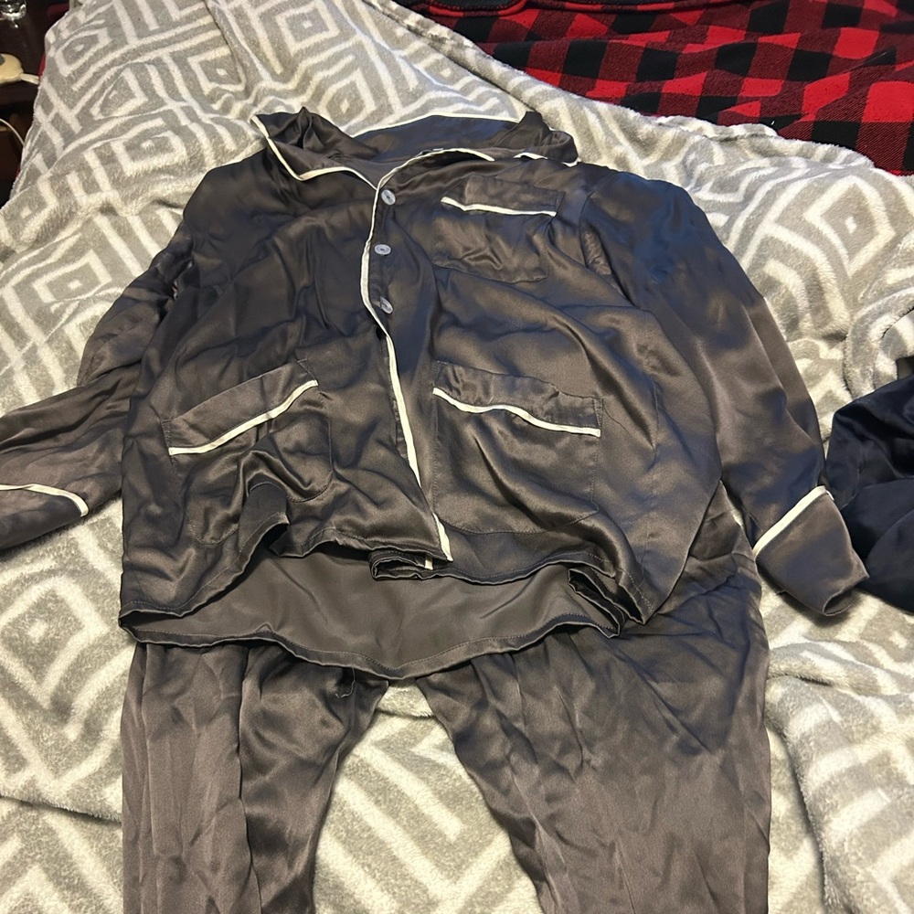 Mens 100% silk grey pajama set